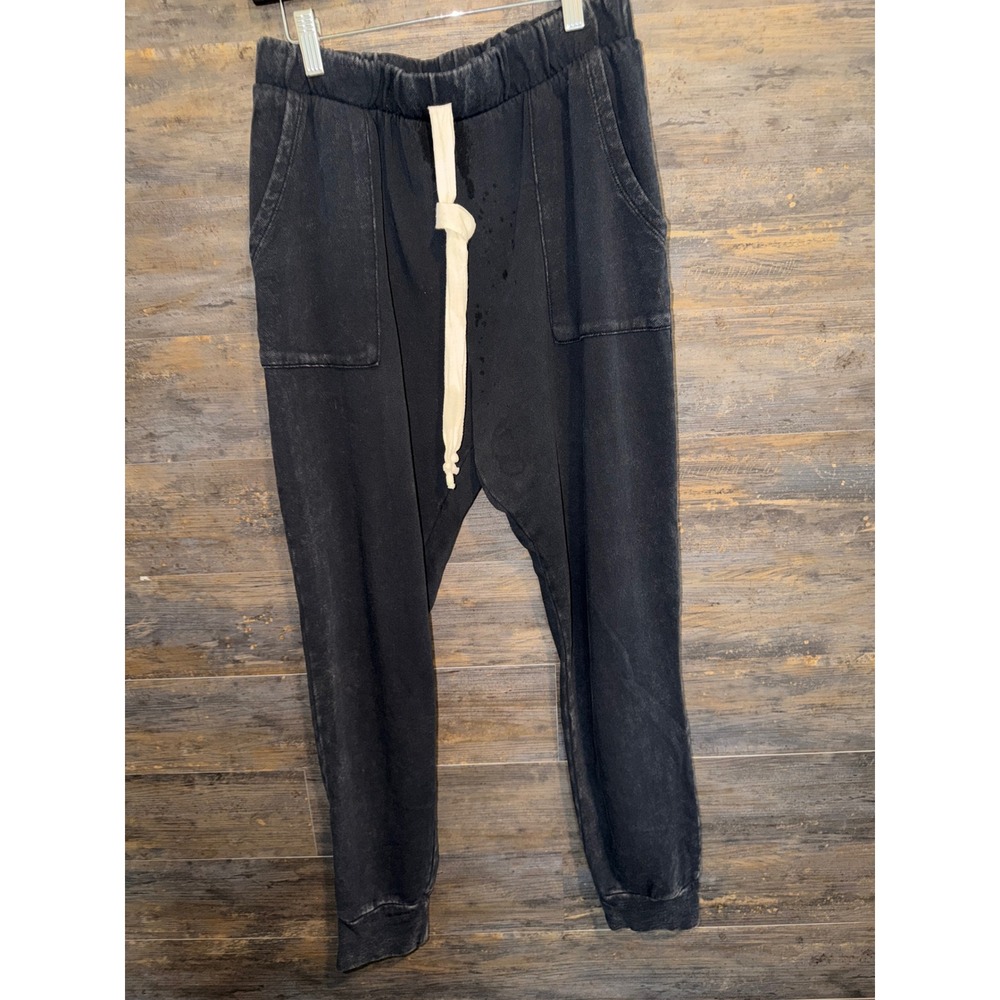 Caution To The Wind Black Acid Wash Cotton‎ Joggers Drop Crotch Sweatpants Large